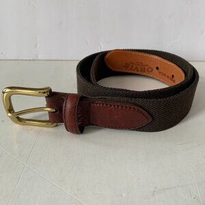 Orvis Belt Men’s 36 BROWN Canvas Leather Trim Brass Buckle MADE IN USA